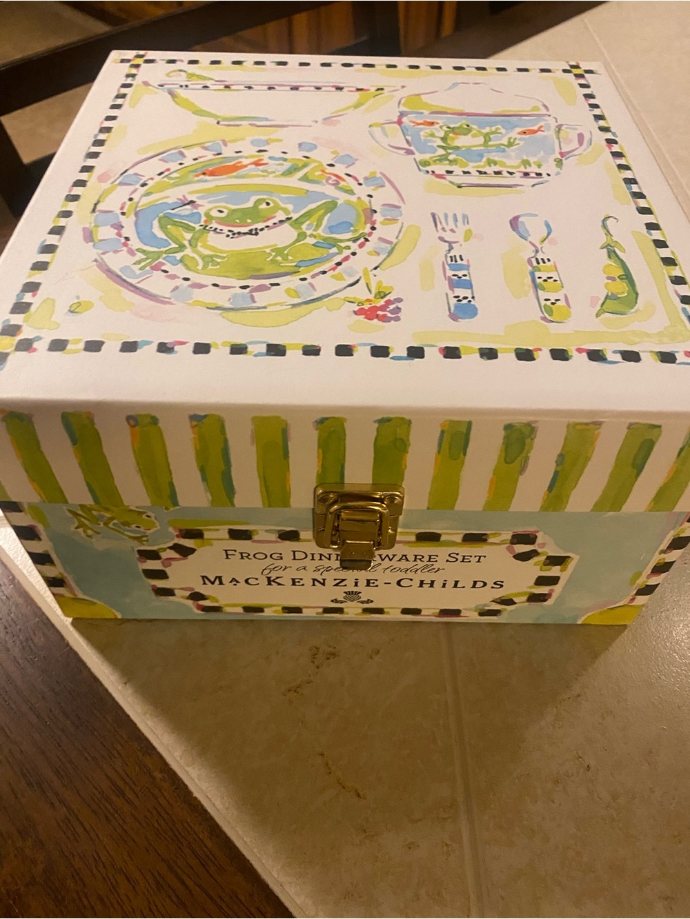 MacKenzie-Childs Kids Frog Dinnerware Set Box – Green, Blue, Yellow Accents!!